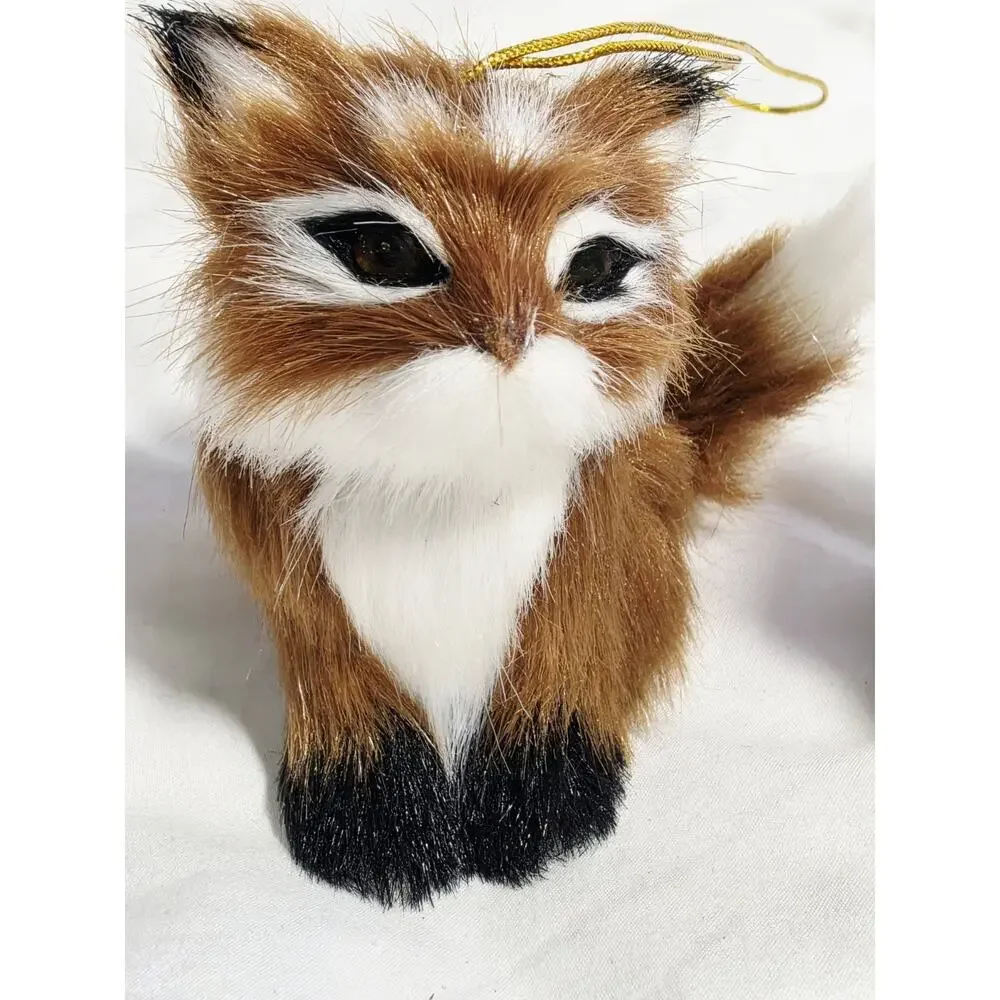 Fox Christmas Ornament Set of 1 Brown White 3